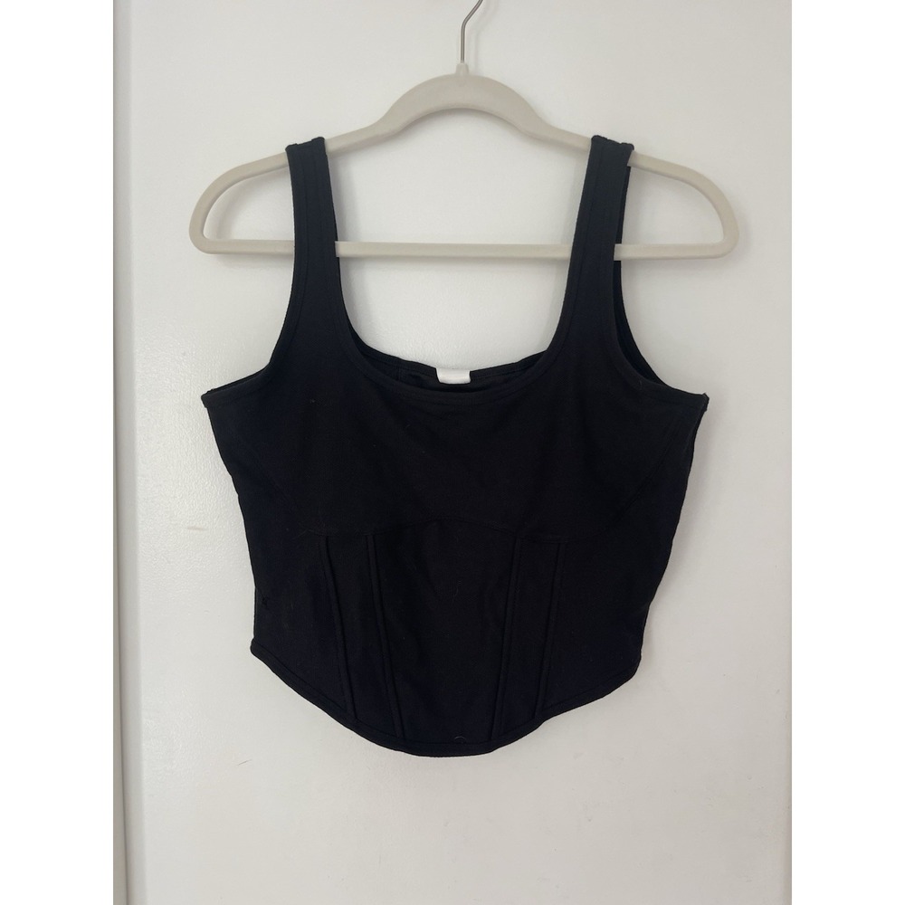 Victoria's Secret PINK The Cinched Piqué Corset Top In Black -SIZE XL ,NEW